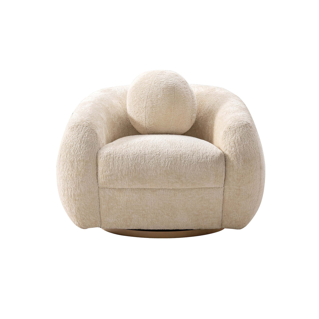 Manhattan Comfort Tribeca Mid-Century Modern Chenille Lounge Chair in Cream