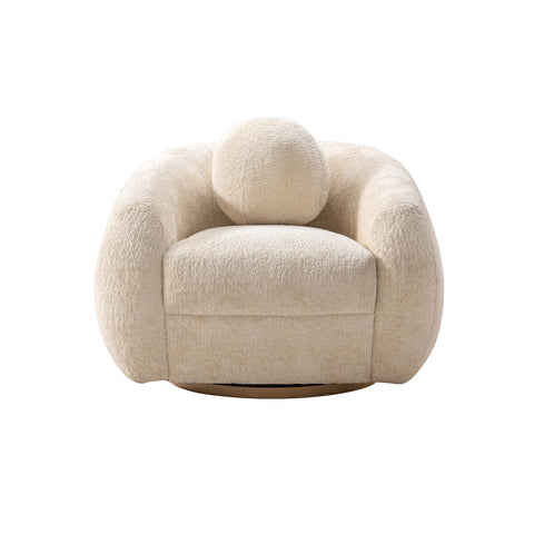 Manhattan Comfort Tribeca Mid-Century Modern Chenille Lounge Chair in Cream