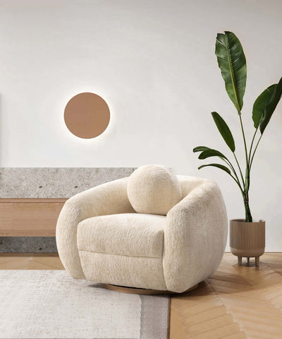 Manhattan Comfort Tribeca Mid-Century Modern Chenille Lounge Chair in Cream