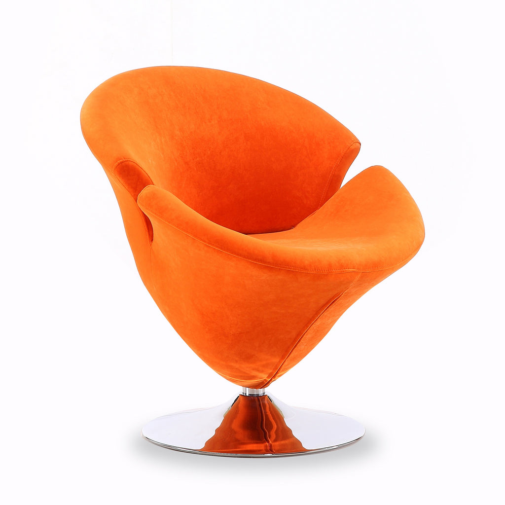 Manhattan Comfort Tulip Modern Velvet Swivel Lounge Chair in Orange
