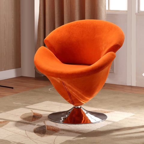 Manhattan Comfort Tulip Modern Velvet Swivel Lounge Chair in Orange