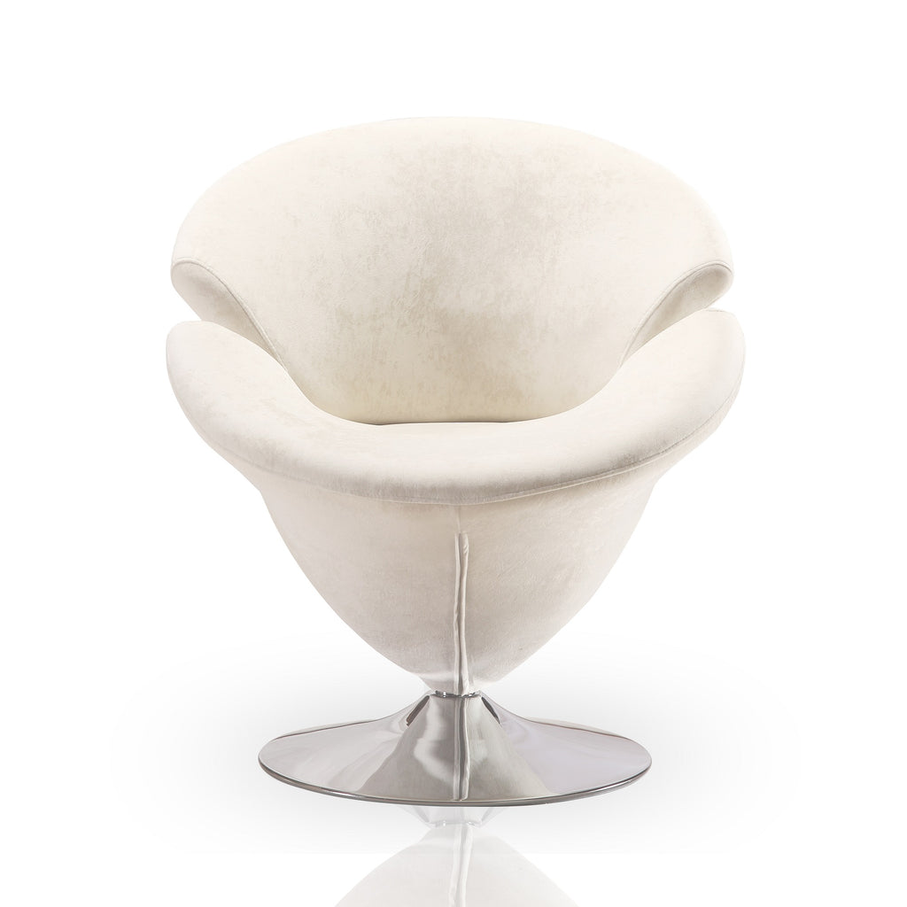 Manhattan Comfort Tulip Modern Velvet Swivel Lounge Chair in White