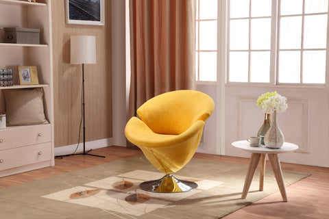 Manhattan Comfort Tulip Modern Velvet Swivel Lounge Chair in Yellow