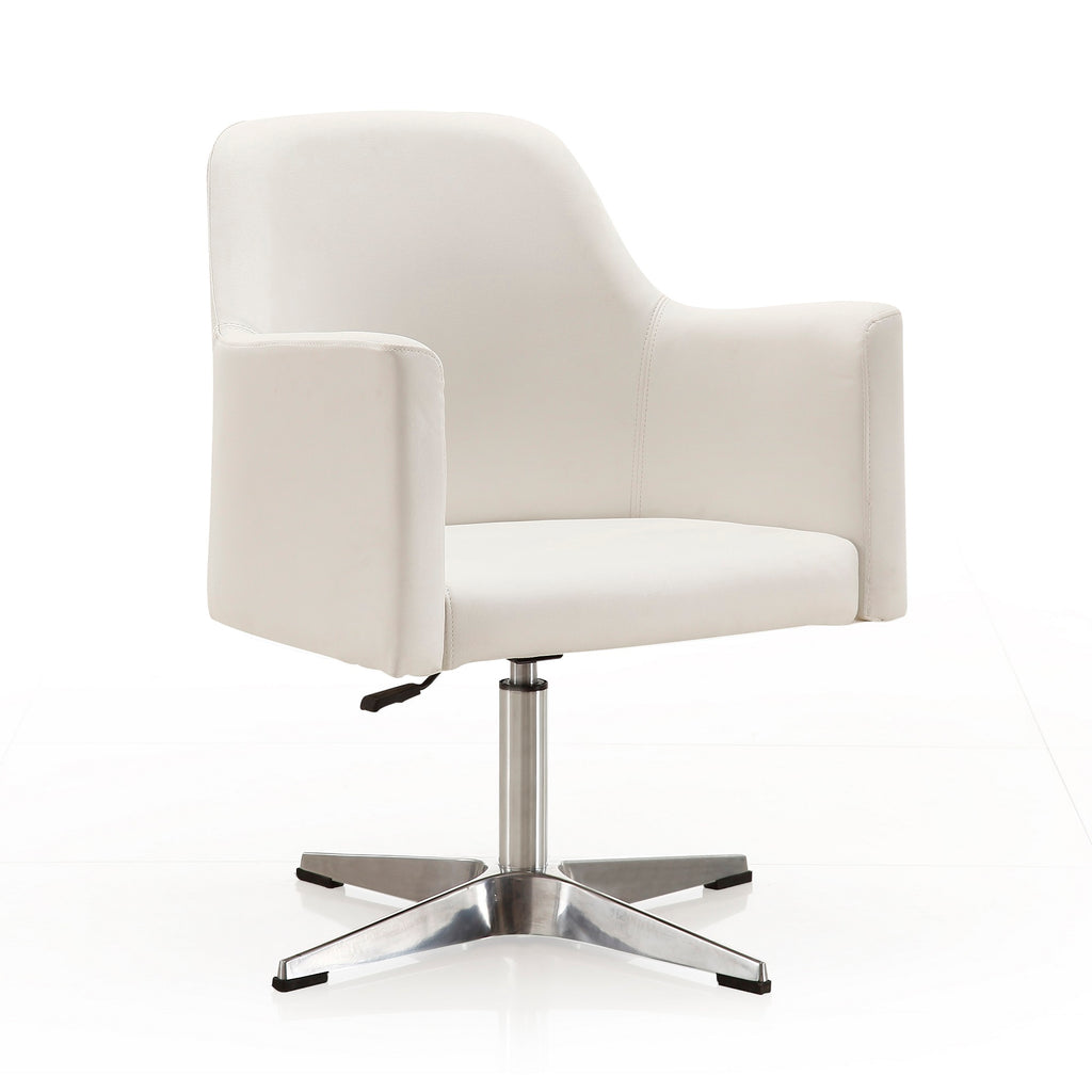 Manhattan Comfort Pelo Modern Vegan Leather Swivel Lounge Chair in White
