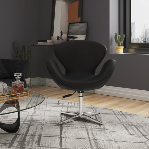 Manhattan Comfort Raspberry Modern Upholstered Swivel Lounge Chair in Black