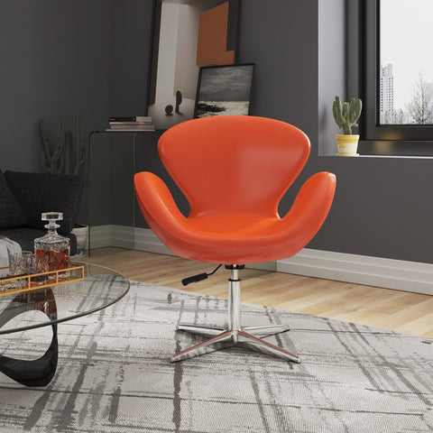 Manhattan Comfort Raspberry Modern Upholstered Swivel Lounge Chair in Orange