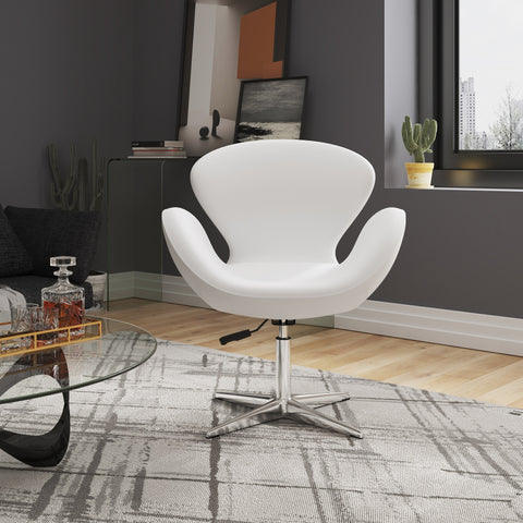 Manhattan Comfort Raspberry Modern Upholstered Swivel Lounge Chair in White