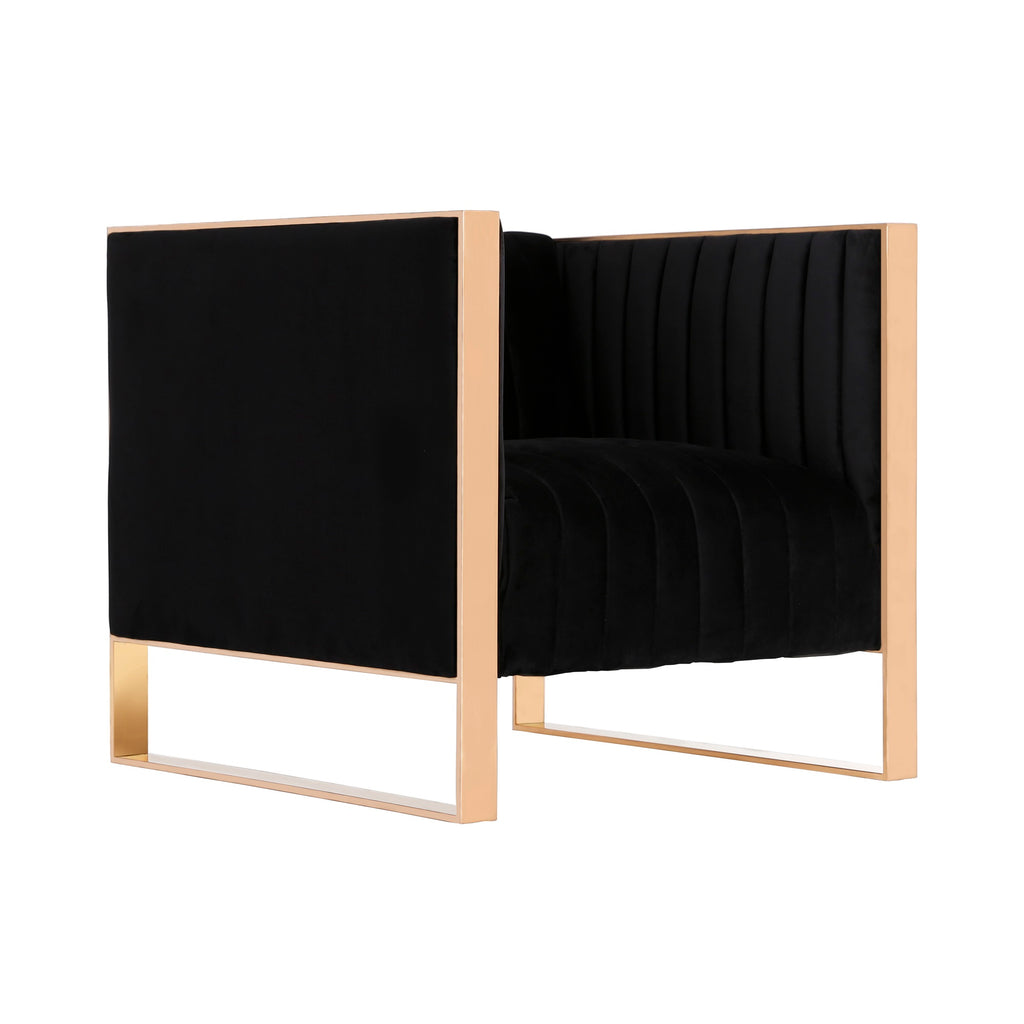 Manhattan Comfort Trillium Mid-Century Modern Velvet Lounge Chair in Black