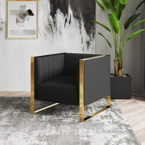 Manhattan Comfort Trillium Mid-Century Modern Velvet Lounge Chair in Black