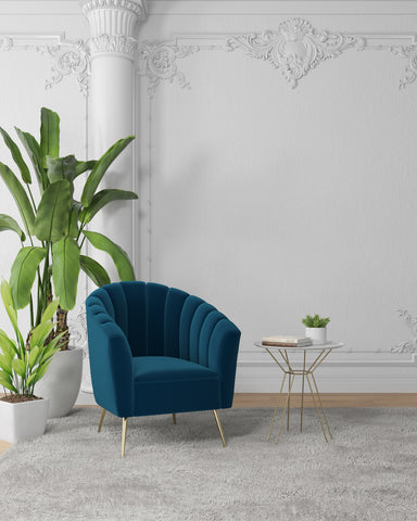 Manhattan Comfort Rosemont Mid-Century Modern Velvet Accent Armchair in Blue