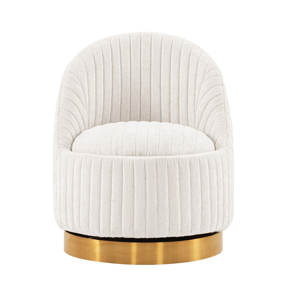 Manhattan Comfort Leela Modern Chenille Swivel Lounge Chair in Cream