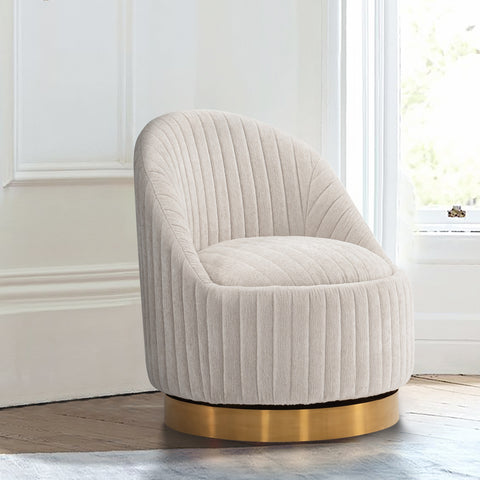 Manhattan Comfort Leela Modern Chenille Swivel Lounge Chair in Cream
