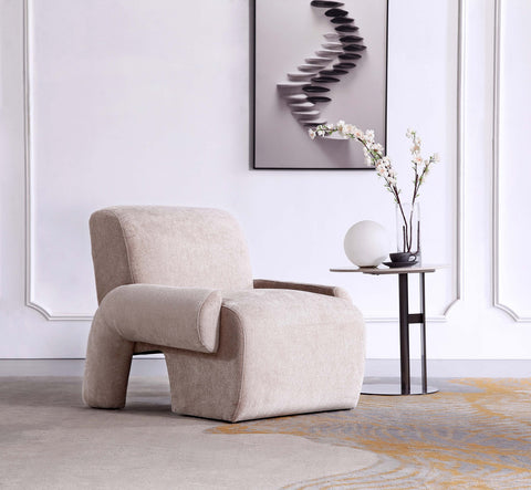 Manhattan Comfort Verandah Mid-Century Modern Chenille Lounge Chair in Beige