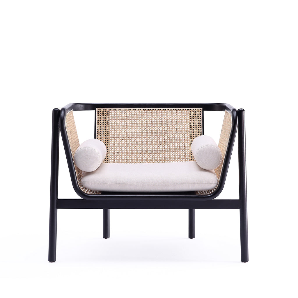 Manhattan Comfort Versailles Industry Chic Cane Wood Accent Armchair in Cream