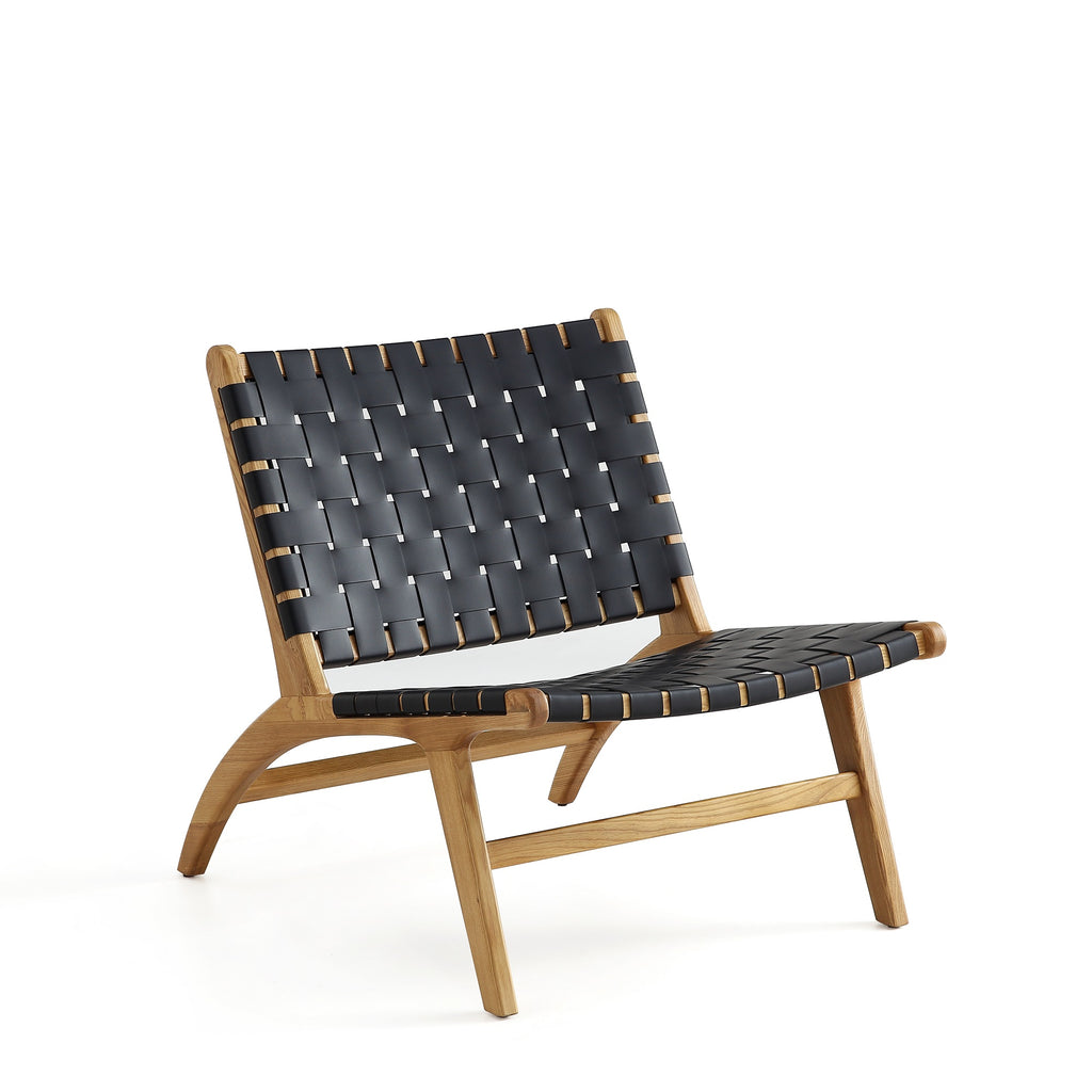 Manhattan Comfort Maintenon Industry Chic Vegan Leather Wood Accent Chair in Black and Natural