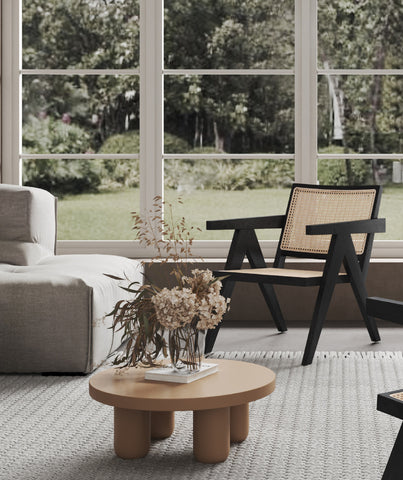 Manhattan Comfort Hamlet Industry Chic Cane Back Wood Accent Armchair in Black and Natural