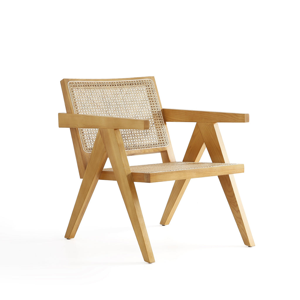 Manhattan Comfort Hamlet Industry Chic Cane Back Wood Accent Armchair in Natural