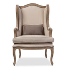 Baxton Studio Oreille French Provincial Style White Wash Distressed Two-tone Beige Upholstered Armchair