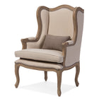 Baxton Studio Oreille French Provincial Style White Wash Distressed Two-tone Beige Upholstered Armchair