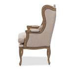 Baxton Studio Oreille French Provincial Style White Wash Distressed Two-tone Beige Upholstered Armchair