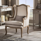 Baxton Studio Oreille French Provincial Style White Wash Distressed Two-tone Beige Upholstered Armchair