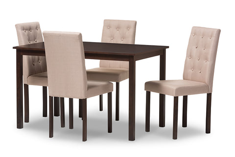 Baxton Studio Gardner Modern and Contemporary 5-Piece Dark Brown Finished Beige Fabric Upholstered Dining Set 