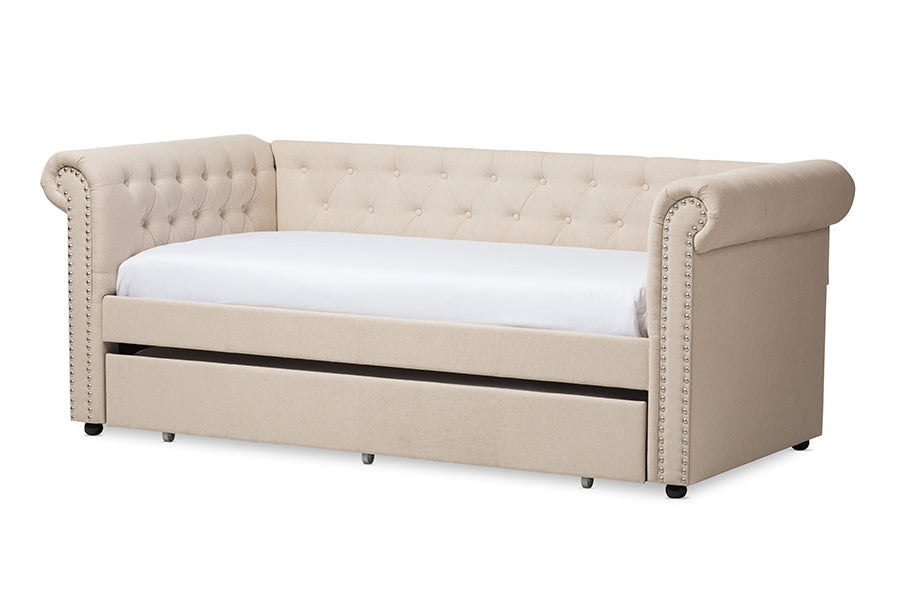 Baxton Studio Mabelle Modern and Contemporary Beige Fabric Trundle Daybed