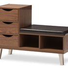 Baxton Studio Arielle Modern and Contemporary Walnut Brown Wood 3-Drawer Shoe Storage Padded Leatherette Seating Bench with Two Open Shelves