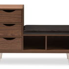 Baxton Studio Arielle Modern and Contemporary Walnut Brown Wood 3-Drawer Shoe Storage Padded Leatherette Seating Bench with Two Open Shelves