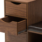 Baxton Studio Arielle Modern and Contemporary Walnut Brown Wood 3-Drawer Shoe Storage Padded Leatherette Seating Bench with Two Open Shelves