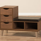 Baxton Studio Arielle Modern and Contemporary Walnut Brown Wood 3-Drawer Shoe Storage Padded Leatherette Seating Bench with Two Open Shelves