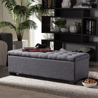 Baxton Studio Roanoke Modern and Contemporary Dark Grey Fabric Upholstered Grid-Tufting Storage Ottoman Bench
