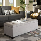 Baxton Studio Roanoke Modern and Contemporary Grayish Beige Fabric Upholstered Grid-Tufting Storage Ottoman Bench