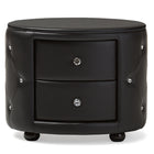 Baxton Studio Davina Hollywood Glamour Style Oval 2-drawer Black Faux Leather Upholstered Nightstand
