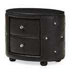 Baxton Studio Davina Hollywood Glamour Style Oval 2-drawer Black Faux Leather Upholstered Nightstand