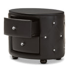 Baxton Studio Davina Hollywood Glamour Style Oval 2-drawer Black Faux Leather Upholstered Nightstand