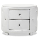 Baxton Studio Davina Hollywood Glamour Style Oval 2-drawer White Faux Leather Upholstered Nightstand