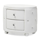 Baxton Studio Davina Hollywood Glamour Style Oval 2-drawer White Faux Leather Upholstered Nightstand