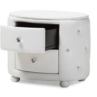 Baxton Studio Davina Hollywood Glamour Style Oval 2-drawer White Faux Leather Upholstered Nightstand