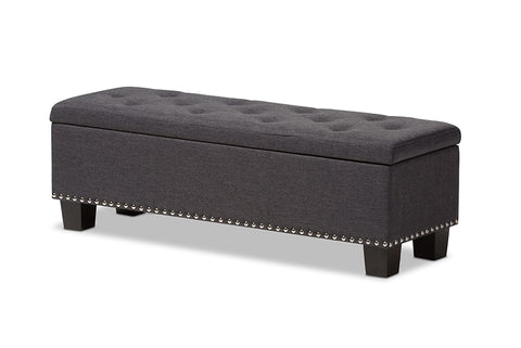 Baxton Studio Hannah Modern and Contemporary Dark Grey Fabric Upholstered Button-Tufting Storage Ottoman Bench