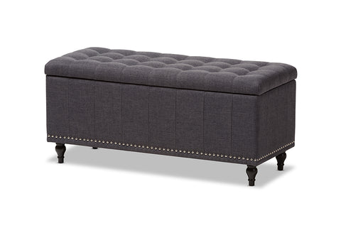 Baxton Studio Kaylee Modern Classic Dark Grey Fabric Upholstered Button-Tufting Storage Ottoman Bench