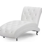 Baxton Studio Pease Contemporary White Faux Leather Upholstered Crystal Button Tufted Chaise Lounge