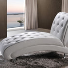 Baxton Studio Pease Contemporary White Faux Leather Upholstered Crystal Button Tufted Chaise Lounge