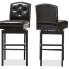 Baxton Studio Ginaro Modern and Contemporary Dark Brown Faux Leather Button-tufted Upholstered Swivel Bar Stool (Set of 2)