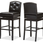 Baxton Studio Ginaro Modern and Contemporary Dark Brown Faux Leather Button-tufted Upholstered Swivel Bar Stool (Set of 2)