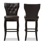 Baxton Studio Leonice Modern and Contemporary Dark Brown Faux Leather Upholstered Button-tufted 29-Inch 2-Piece Swivel Bar Stool Set