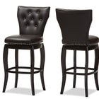 Baxton Studio Leonice Modern and Contemporary Dark Brown Faux Leather Upholstered Button-tufted 29-Inch 2-Piece Swivel Bar Stool Set