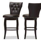 Baxton Studio Leonice Modern and Contemporary Dark Brown Faux Leather Upholstered Button-tufted 29-Inch 2-Piece Swivel Bar Stool Set