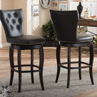 Baxton Studio Leonice Modern and Contemporary Dark Brown Faux Leather Upholstered Button-tufted 29-Inch 2-Piece Swivel Bar Stool Set