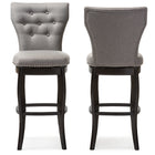Baxton Studio Leonice Modern and Contemporary Grey Fabric Upholstered Button-tufted 29-Inch 2-Piece Swivel Bar Stool Set